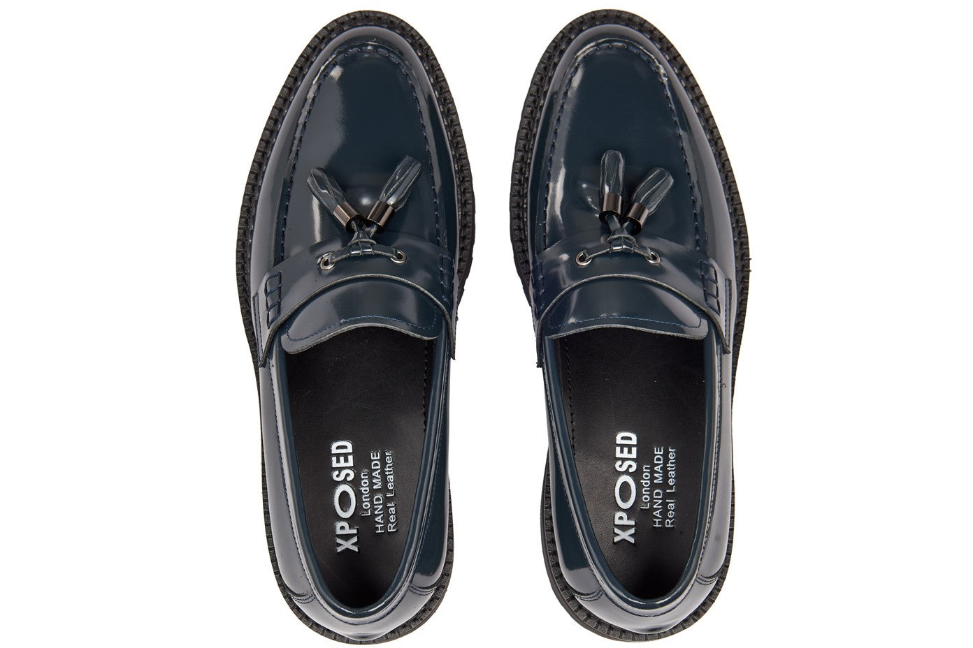 BLUE PATENT LEATHER TASSEL LOAFERS