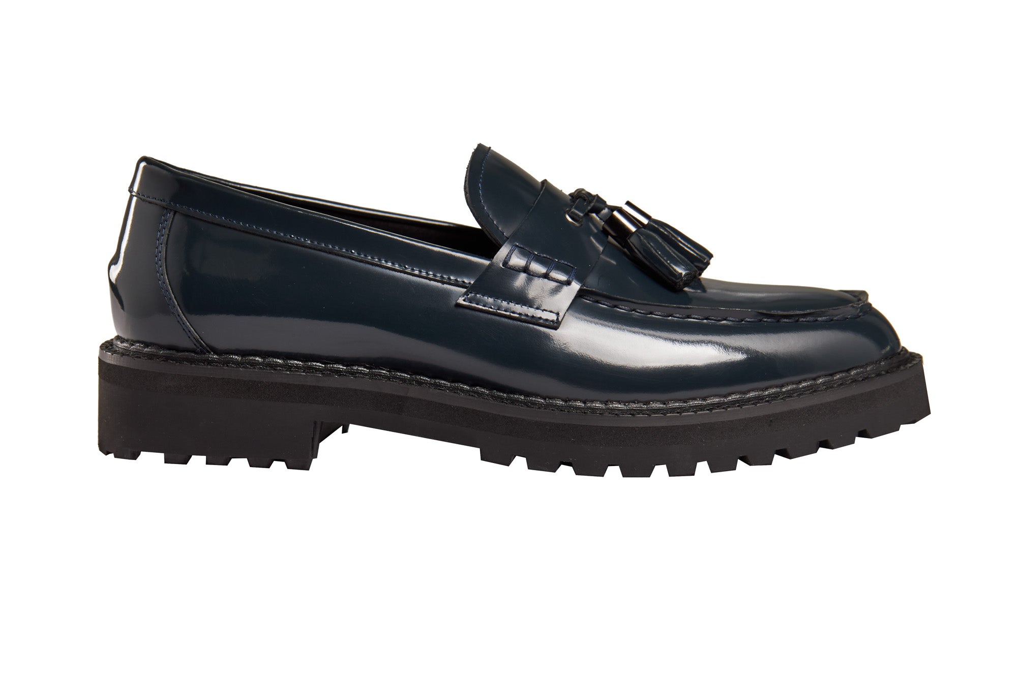 BLUE PATENT LEATHER TASSEL LOAFERS