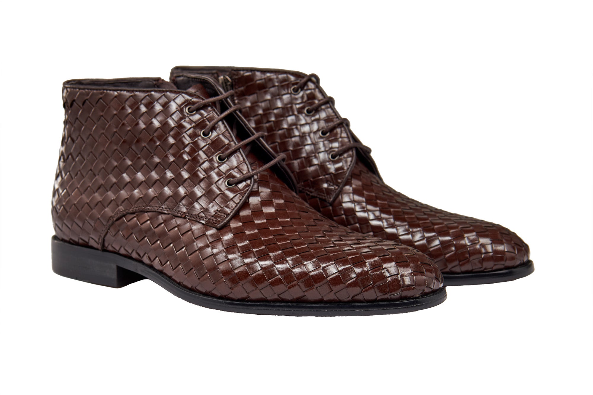BROWN WOVEN LEATHER BOOTS