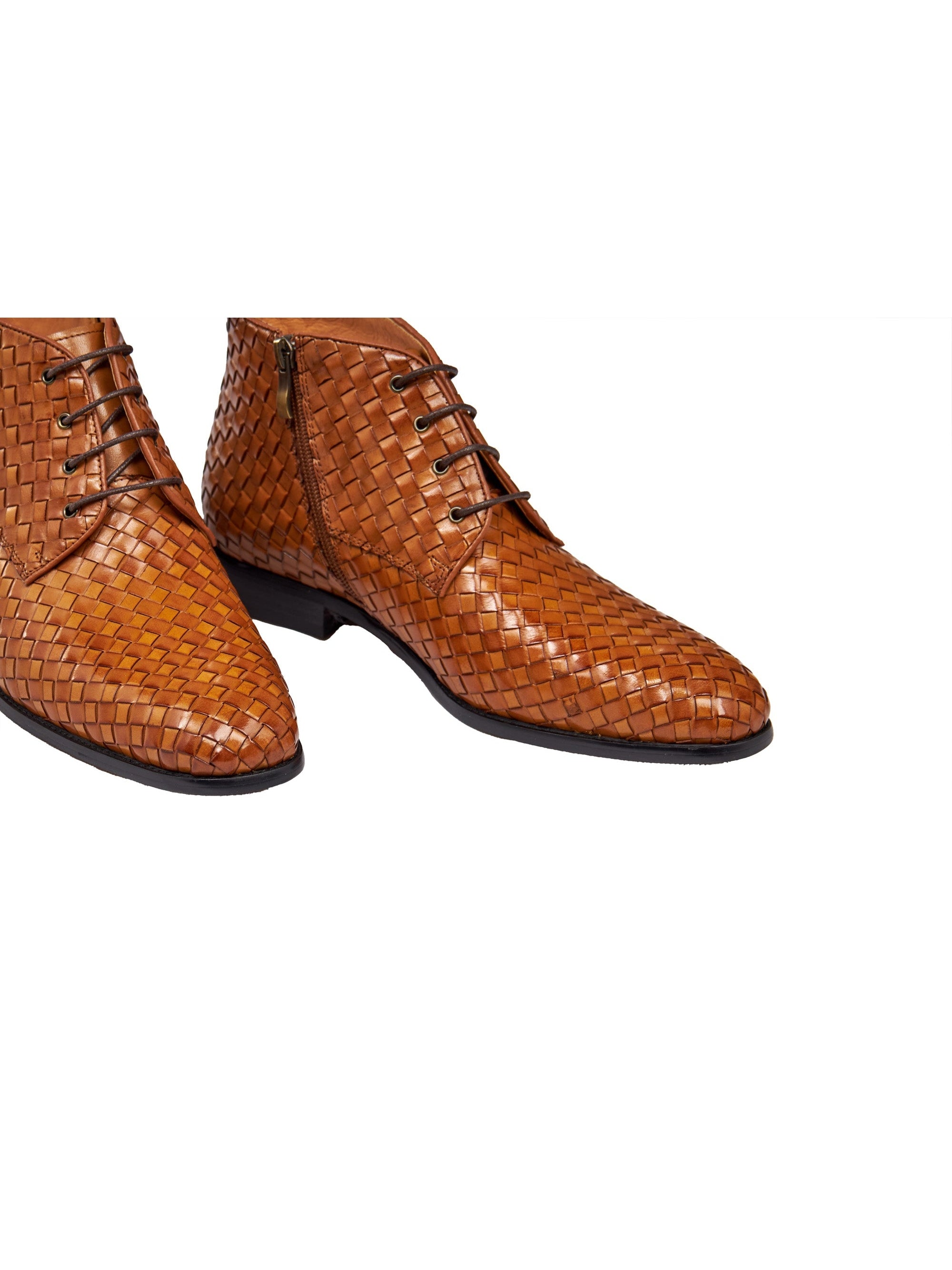TAN WOVEN LEATHER BOOTS