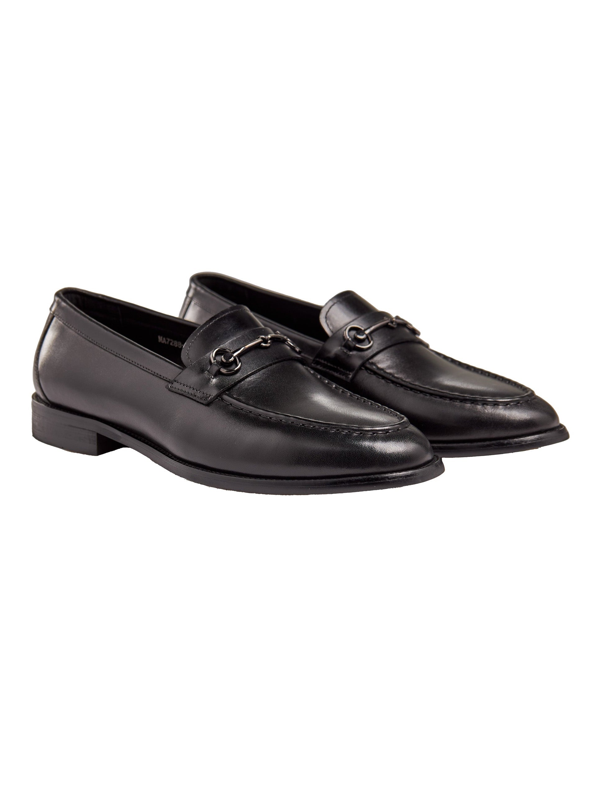 BLACK SNAFFLE BUCKLE LEATHER SHOES