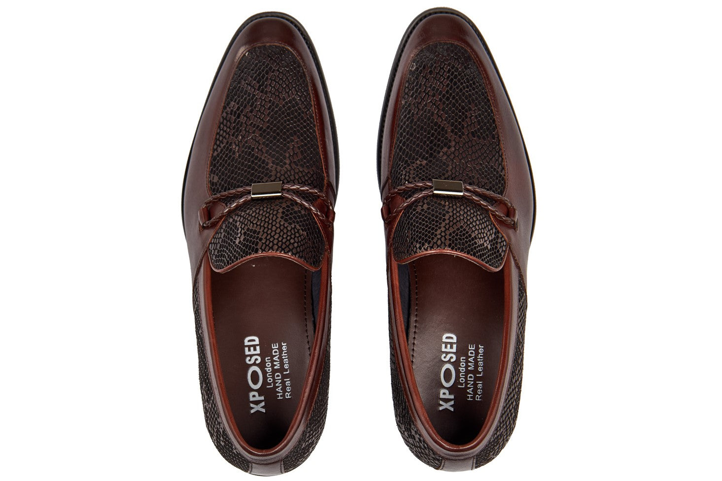 BROWN LEATHER PRINTED LOAFERS