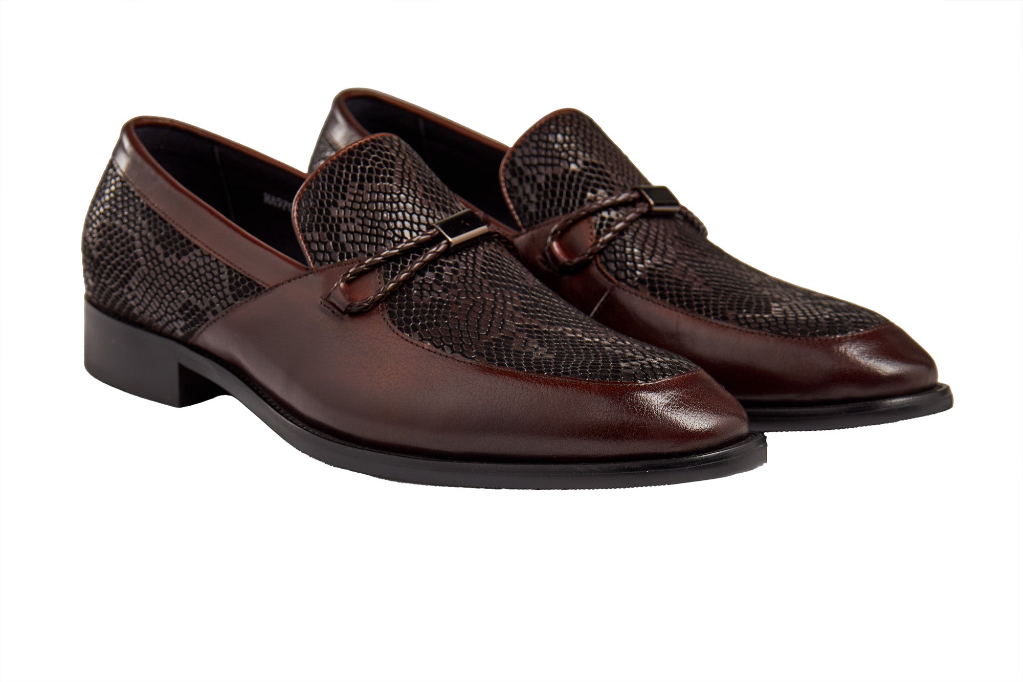 BROWN LEATHER PRINTED LOAFERS