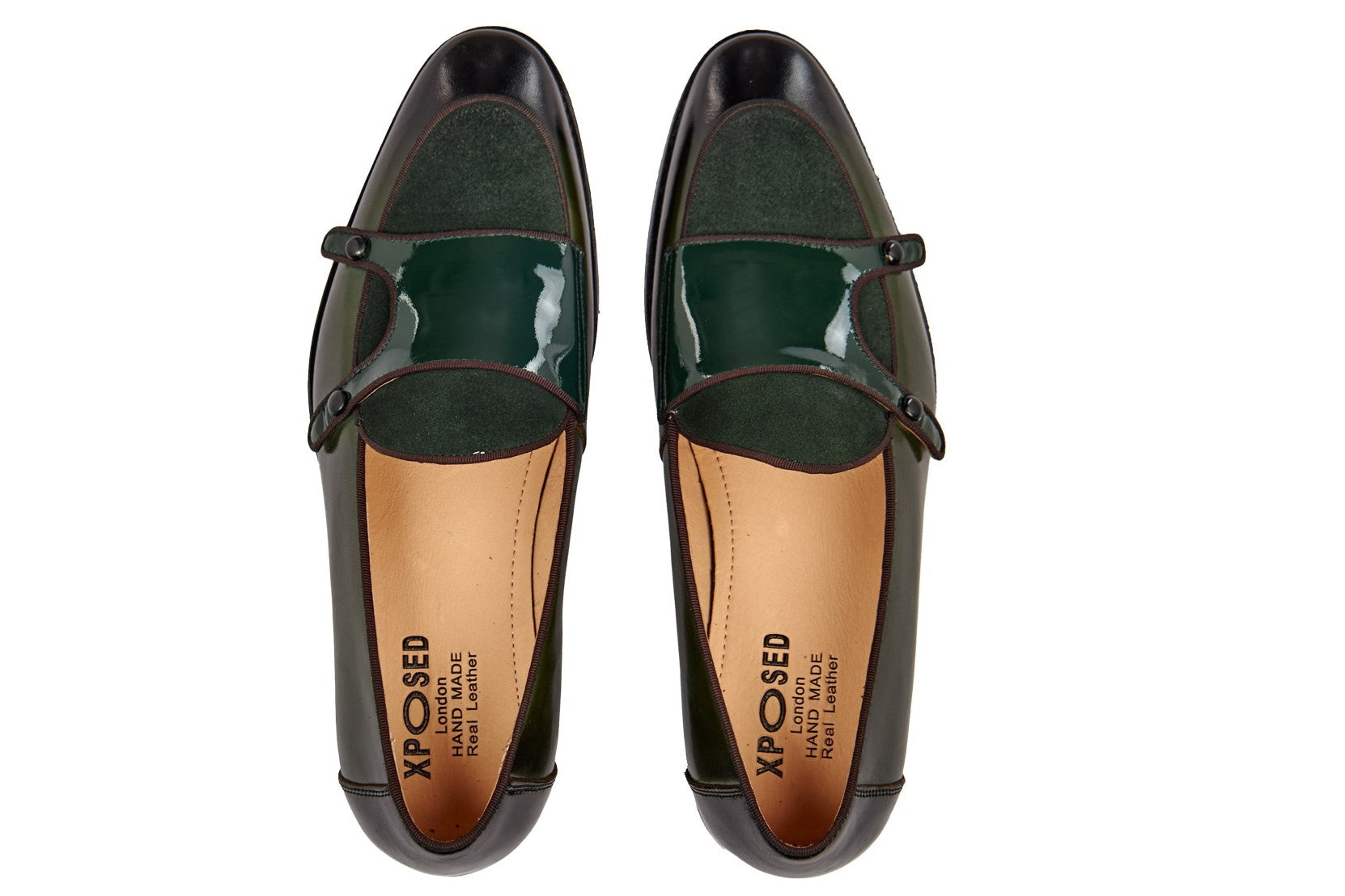 GREEN PATENT LEATHER & SUEDE MONK SHOES