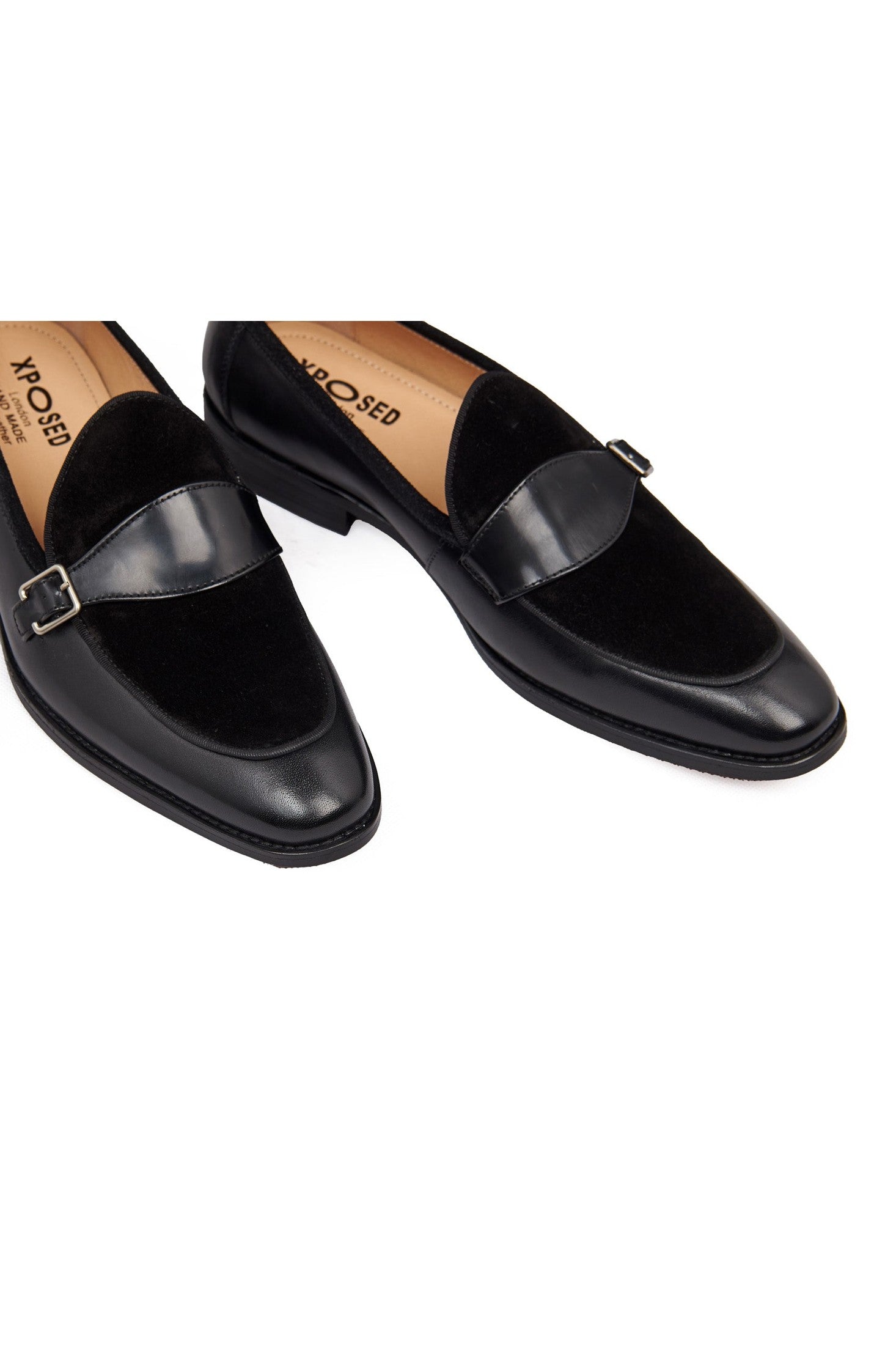 BLACK LEATHER & SUEDE MONK SHOES