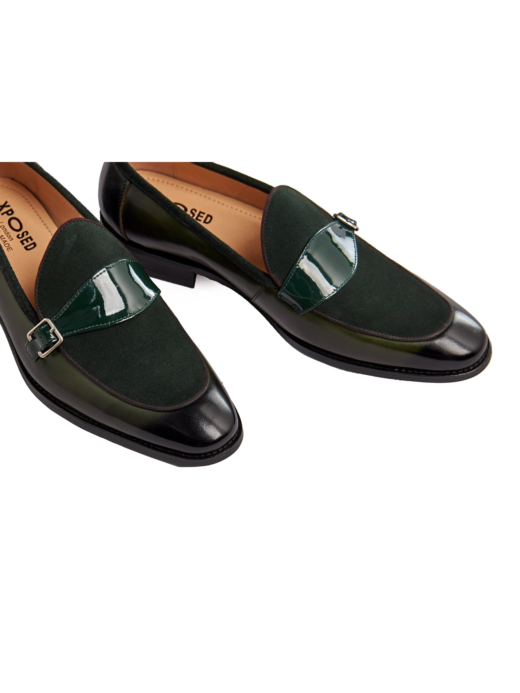 GREEN LEATHER & SUEDE MONK SHOES