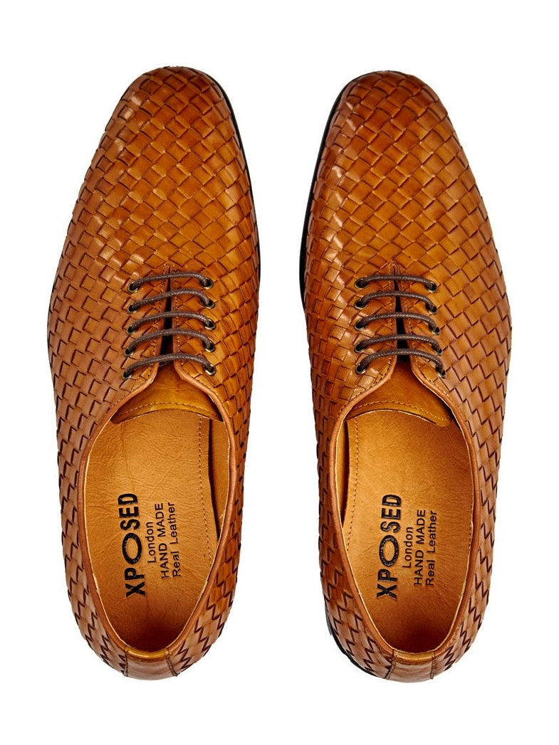 TAN WOVEN LEATHER OXFORDS