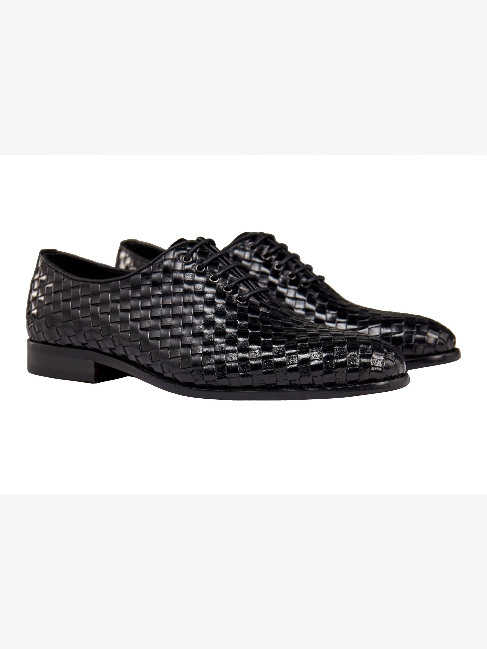 BLACK WOVEN LEATHER OXFORDS