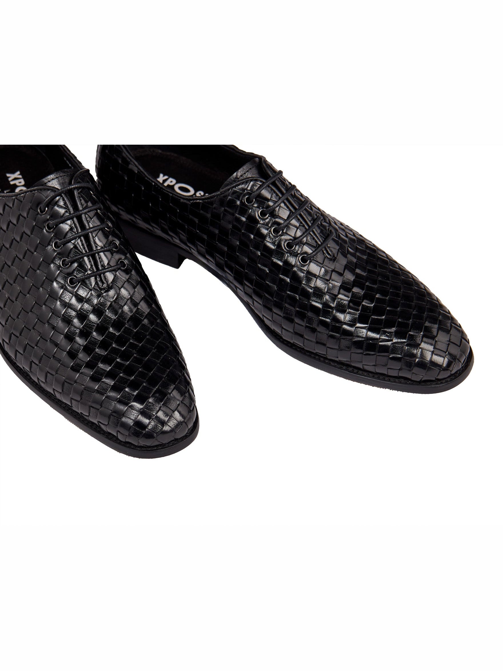 SCHWARZE GEWEBTE LEDER-OXFORDS