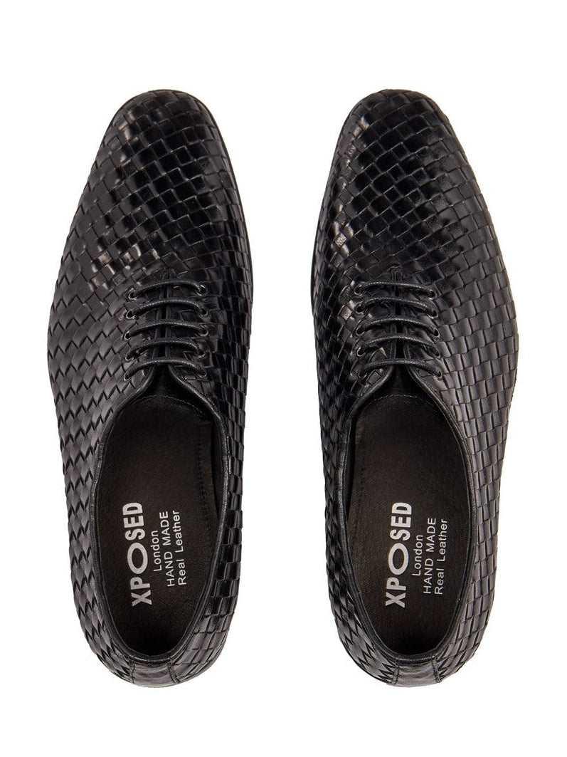 BLACK WOVEN LEATHER OXFORDS