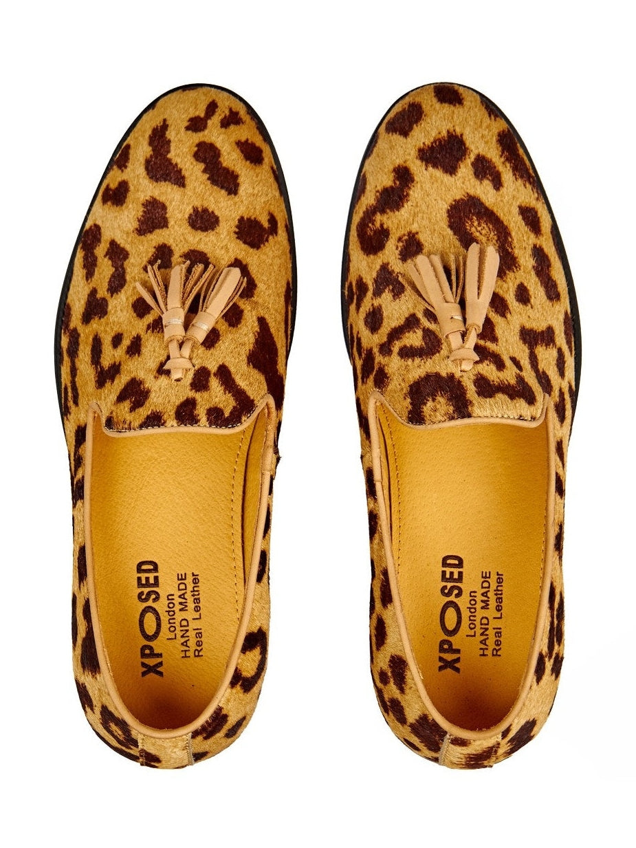 LEOPARD PRINT LEATHER TASSEL LOAFERS
