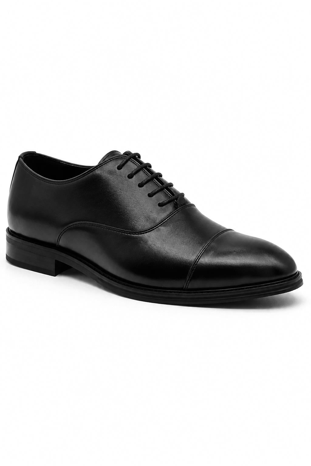 Men's Black Faux Leather Toe Cap Oxford Shoes