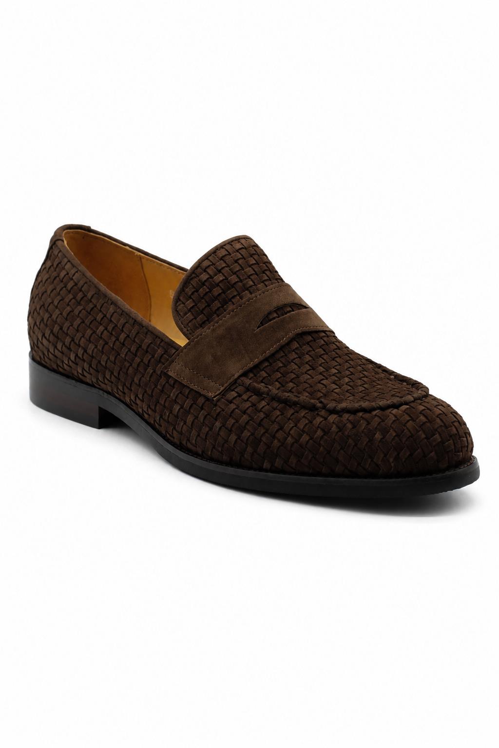 BRIO Men’s Brown Woven Suede Leather Penny Loafers
