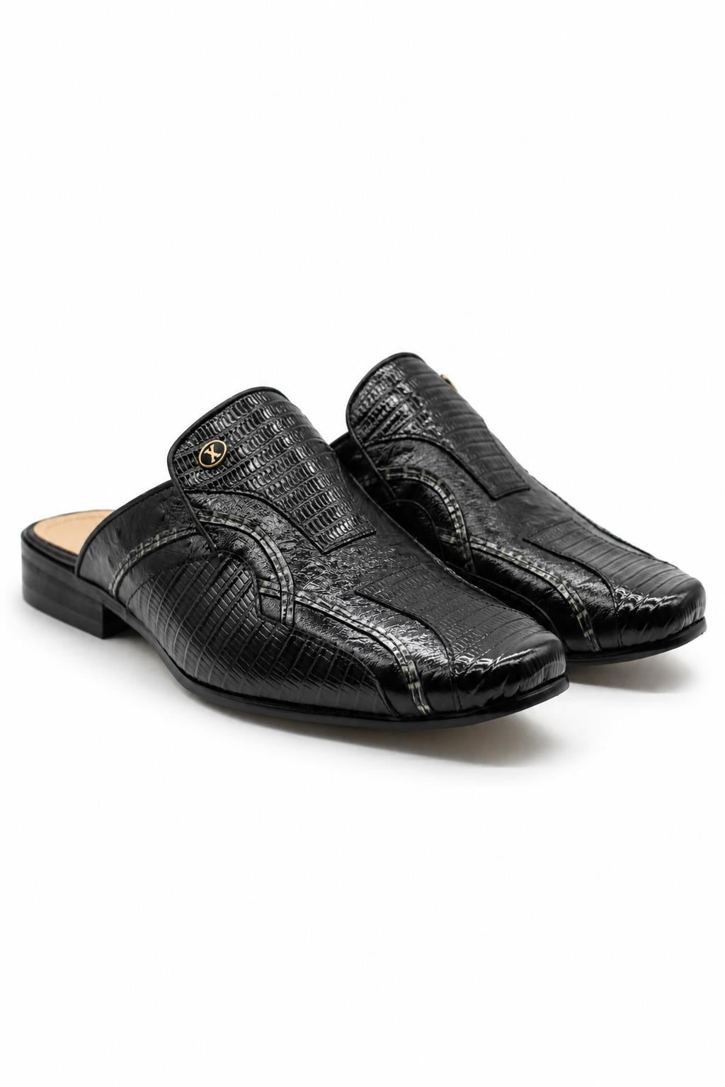 Men’s Glossy Black Handmade Real Leather Half Shoes