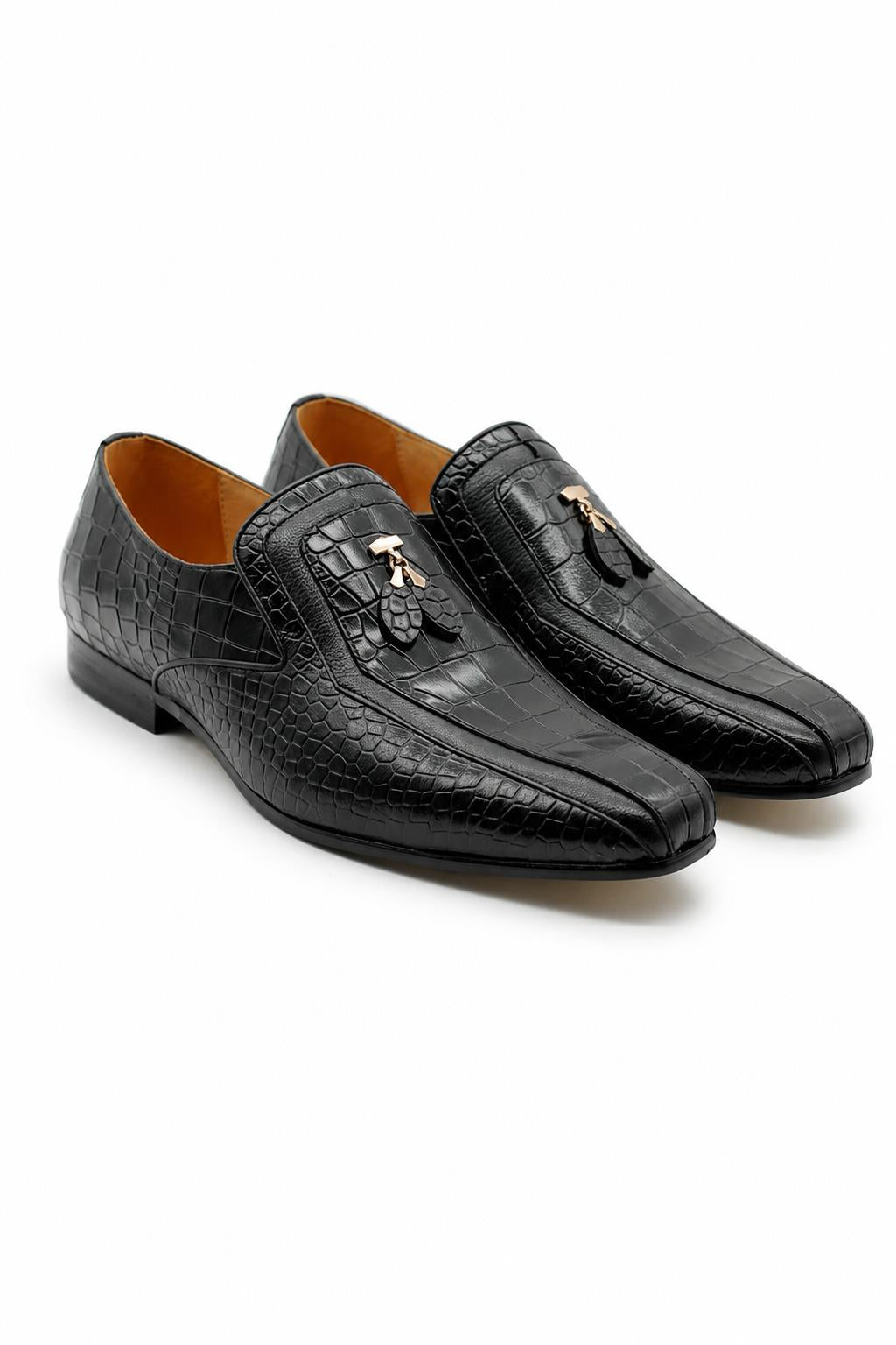 Men’s Black Shiny Polished Print Leather Occasion Shoes