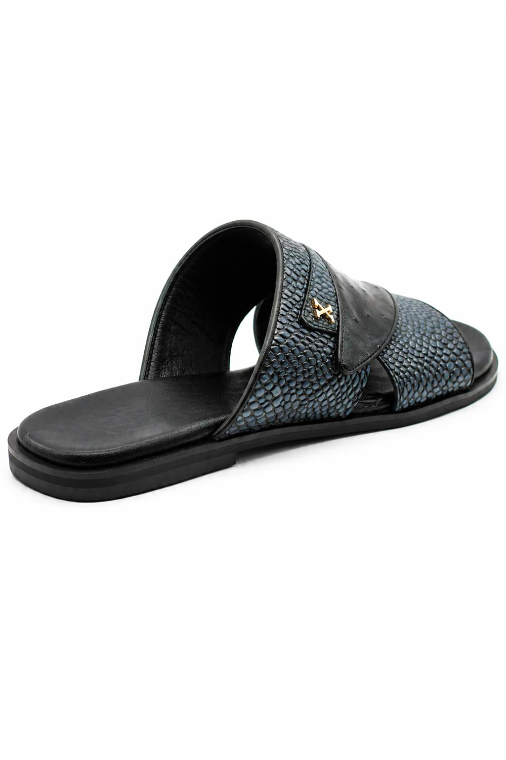 Men's Black & Grey Handmade Real Leather Open Front Slide Sandals
