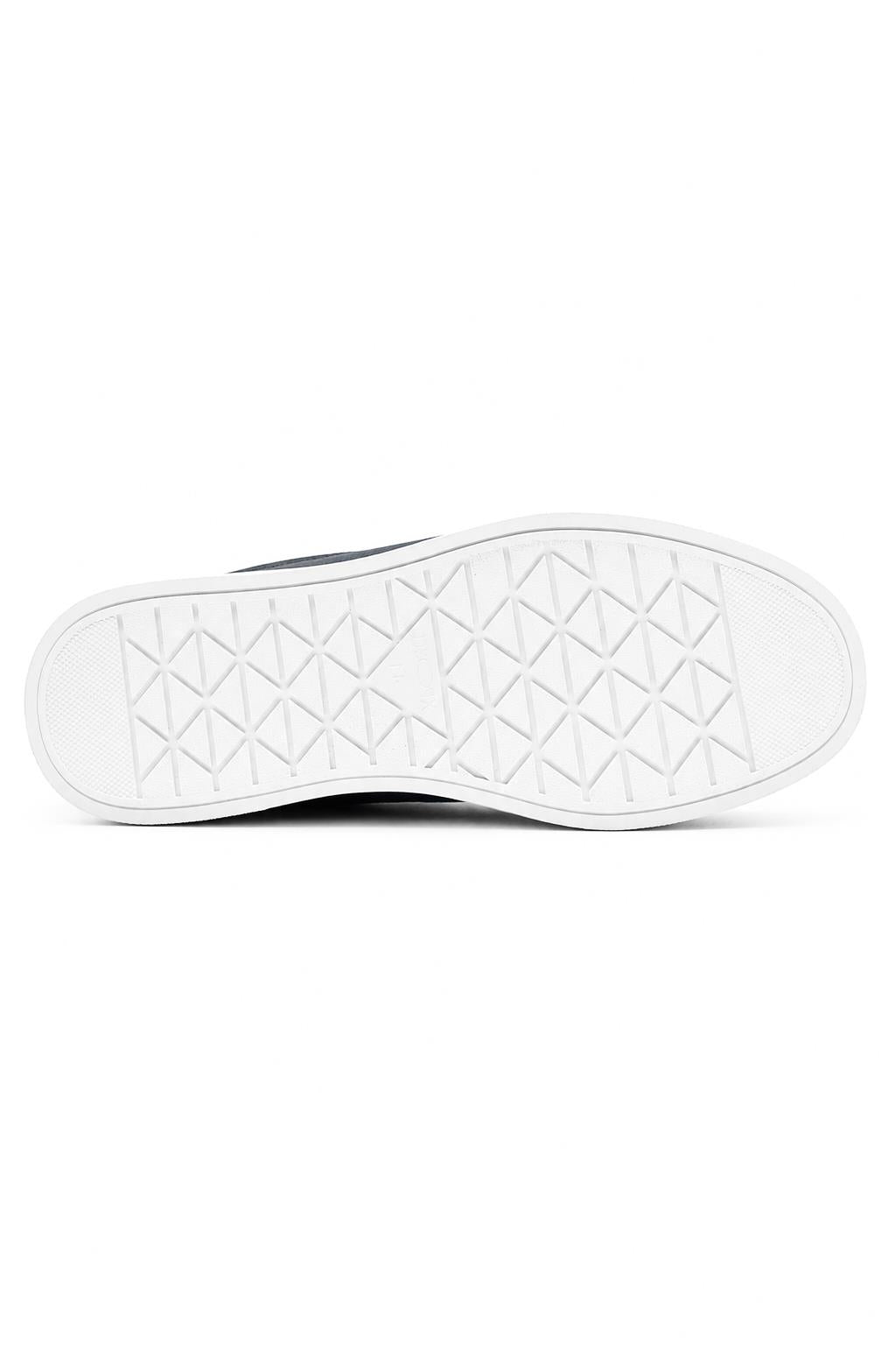 Men’s Navy Grain-Effect Faux Leather Lace-Up Trainers