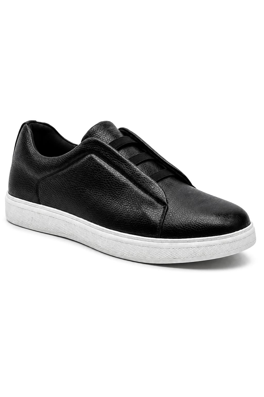 Men’s Black Faux Leather Slip-On Trainers