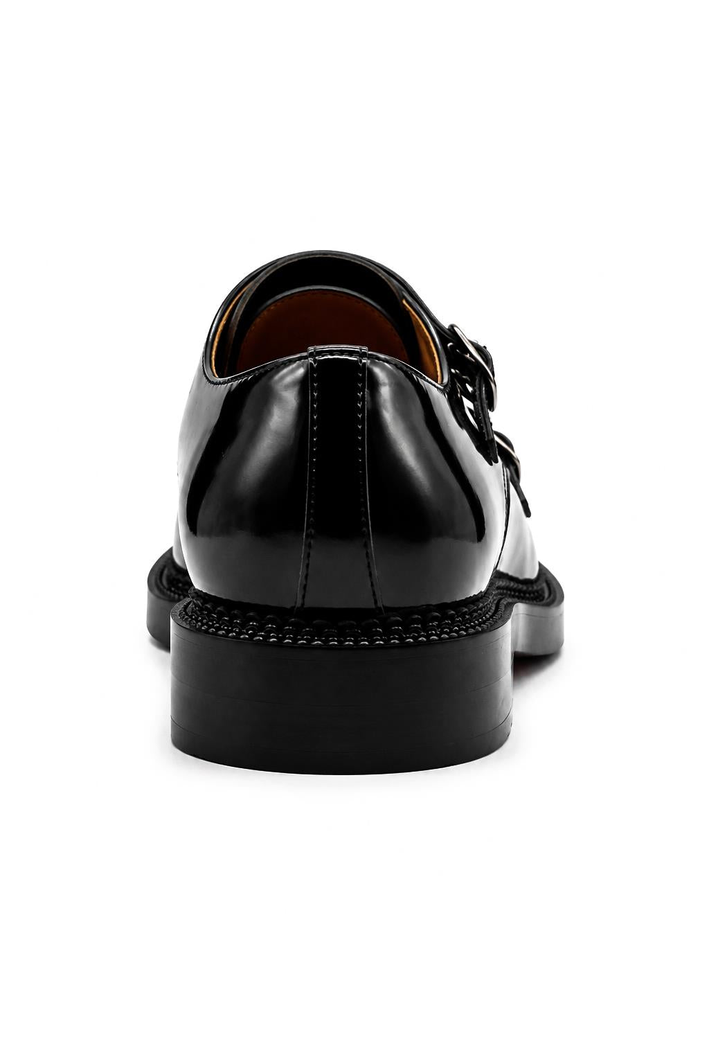 Men's Black Real Leather & Suede Double Monk Strap Shoes