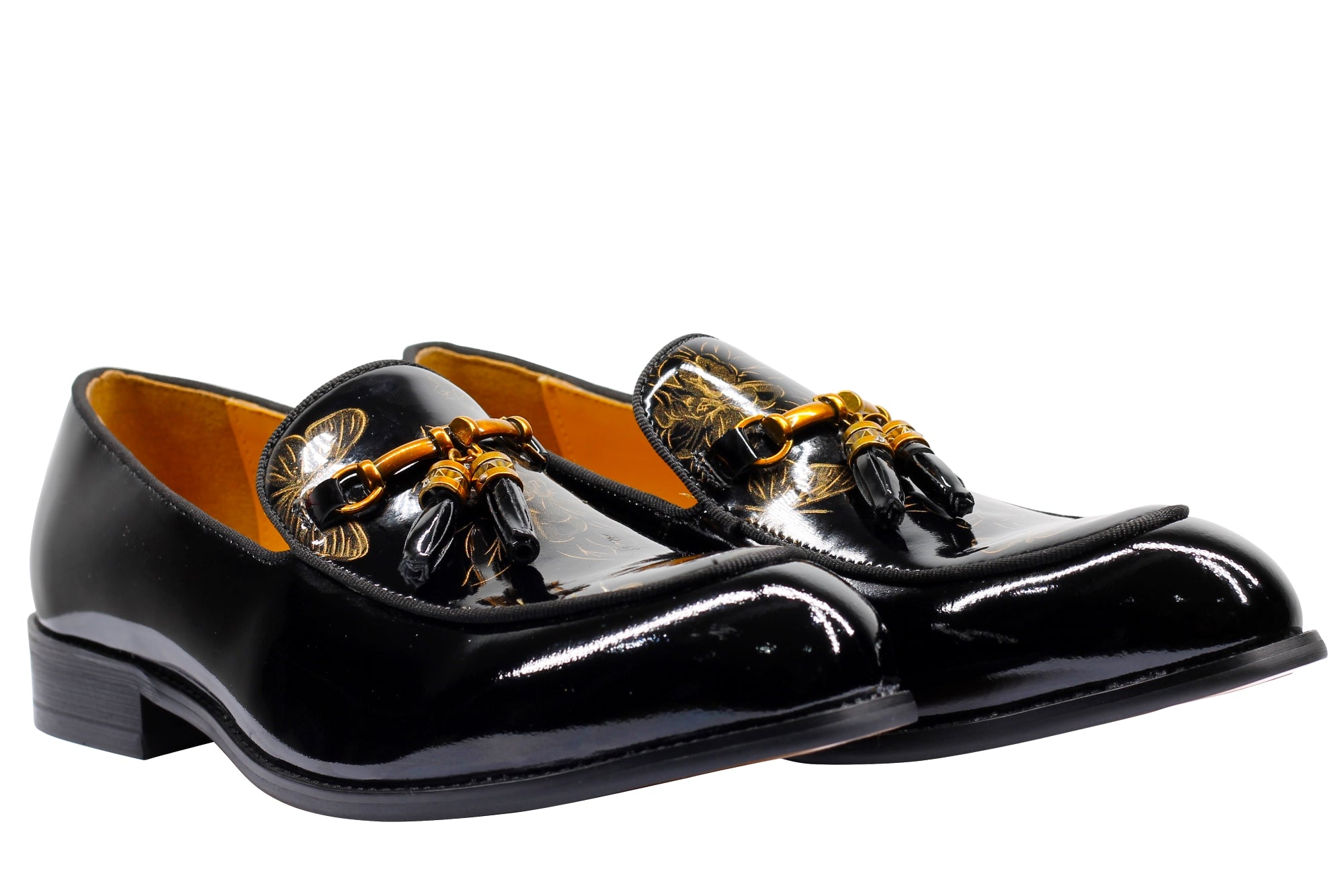Real Leather Shiny Snaffle Bit Trim Tassel Loafers