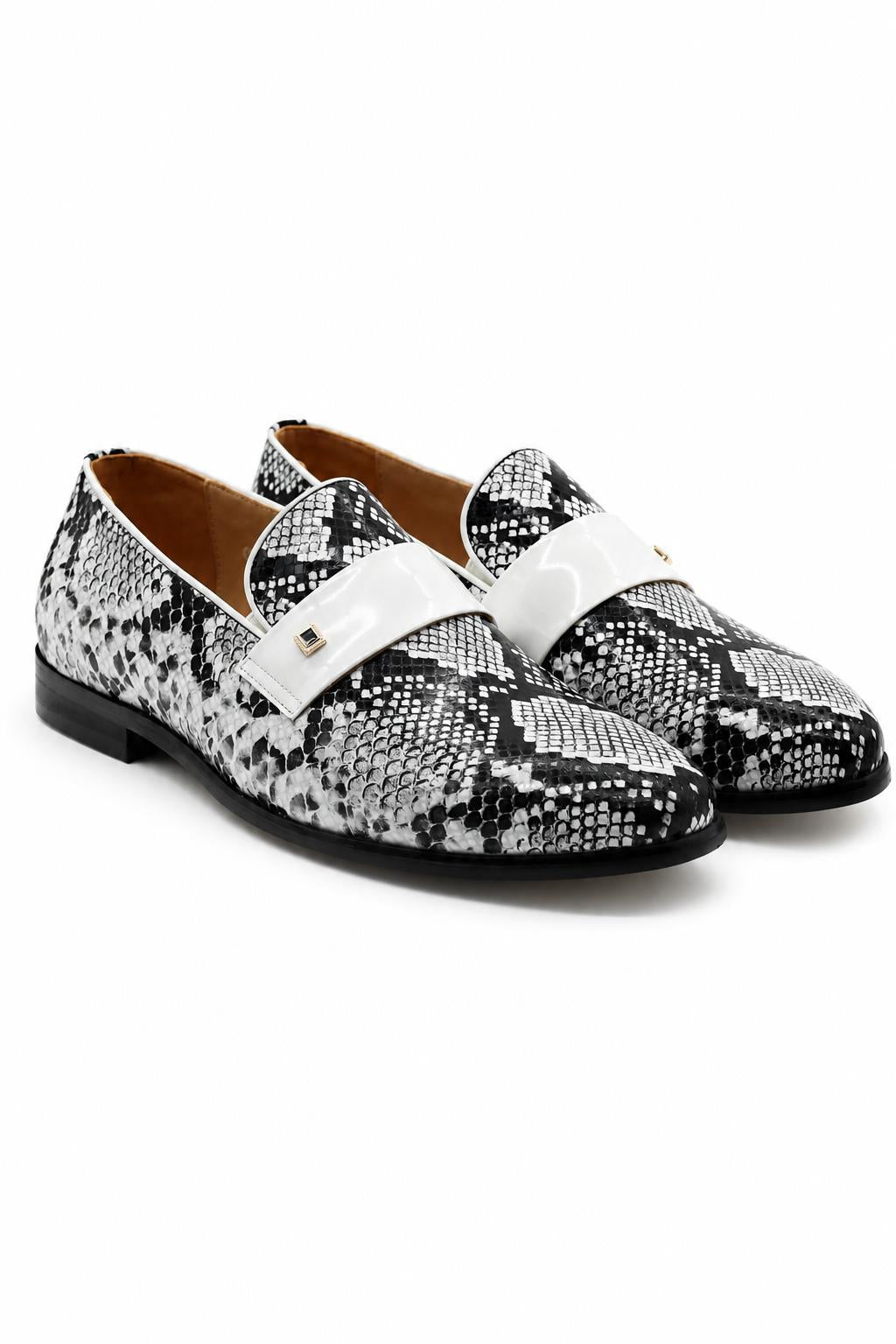 Men’s Black & White Shiny Patent Print Occasion Shoes