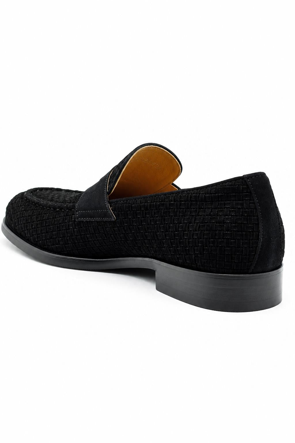 BRIO Men’s Black Woven Suede Leather Penny Loafers