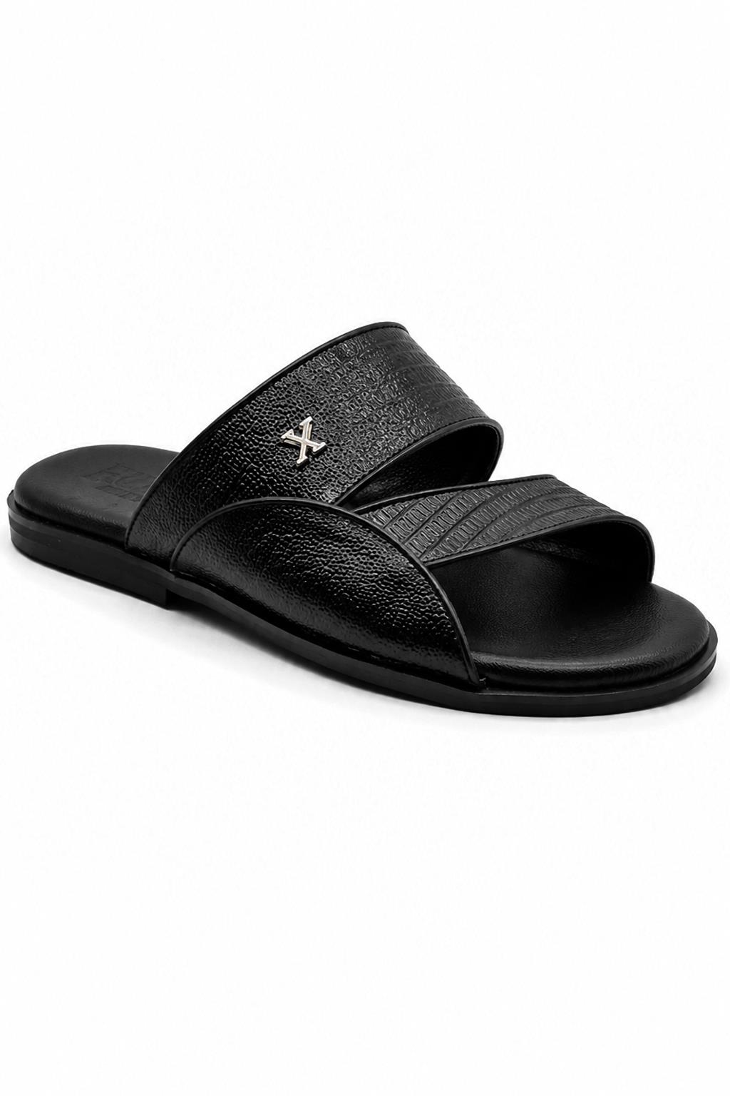 Men's Handmade Black Real Leather Toe Loop Sandals