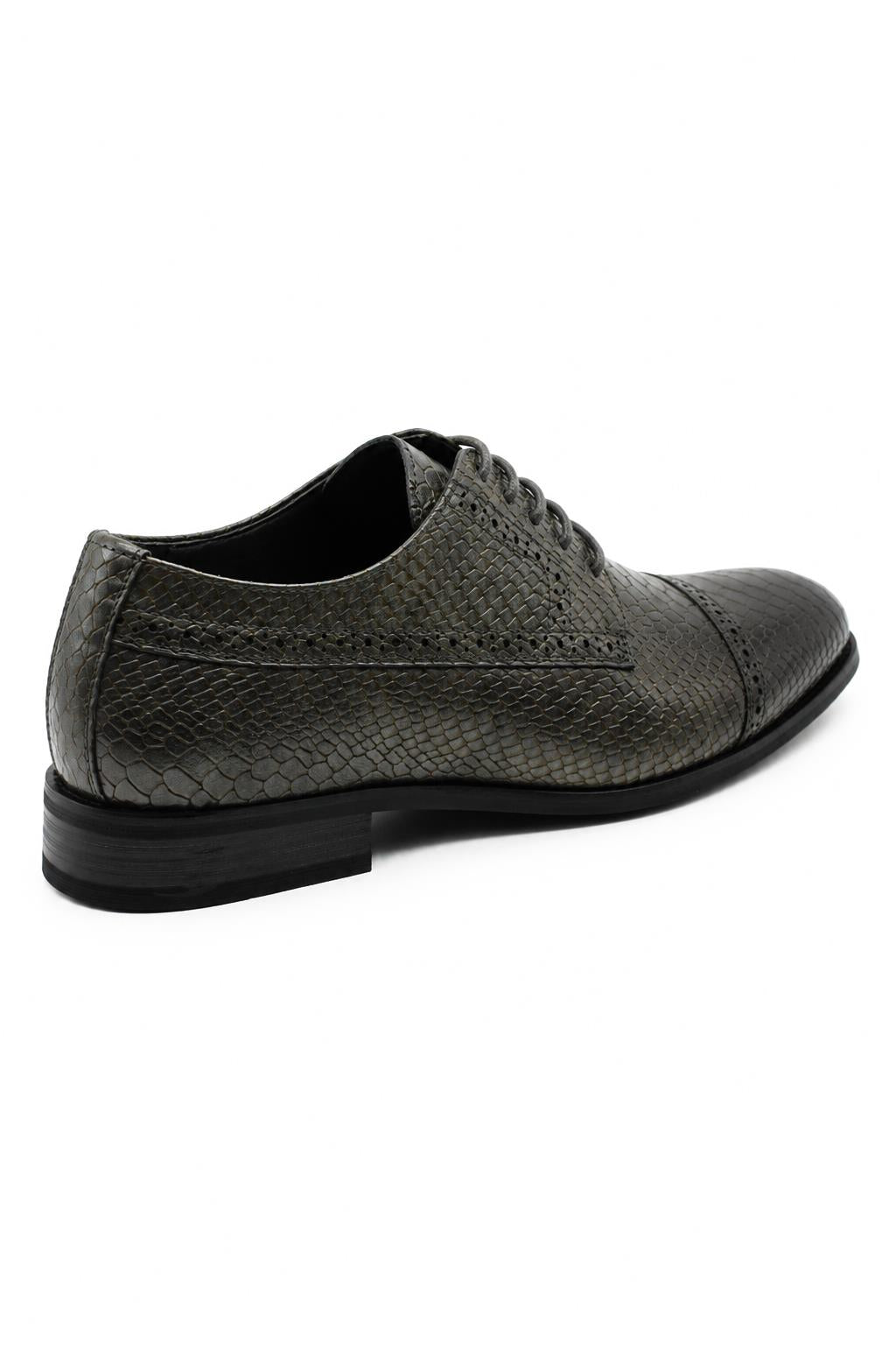 Men's Grey Embossed Faux Leather Lace up Derby Shoes