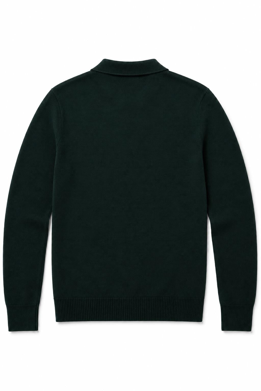 Men's Green 100% Cotton Fine Knit Button Neck Polo Jumper