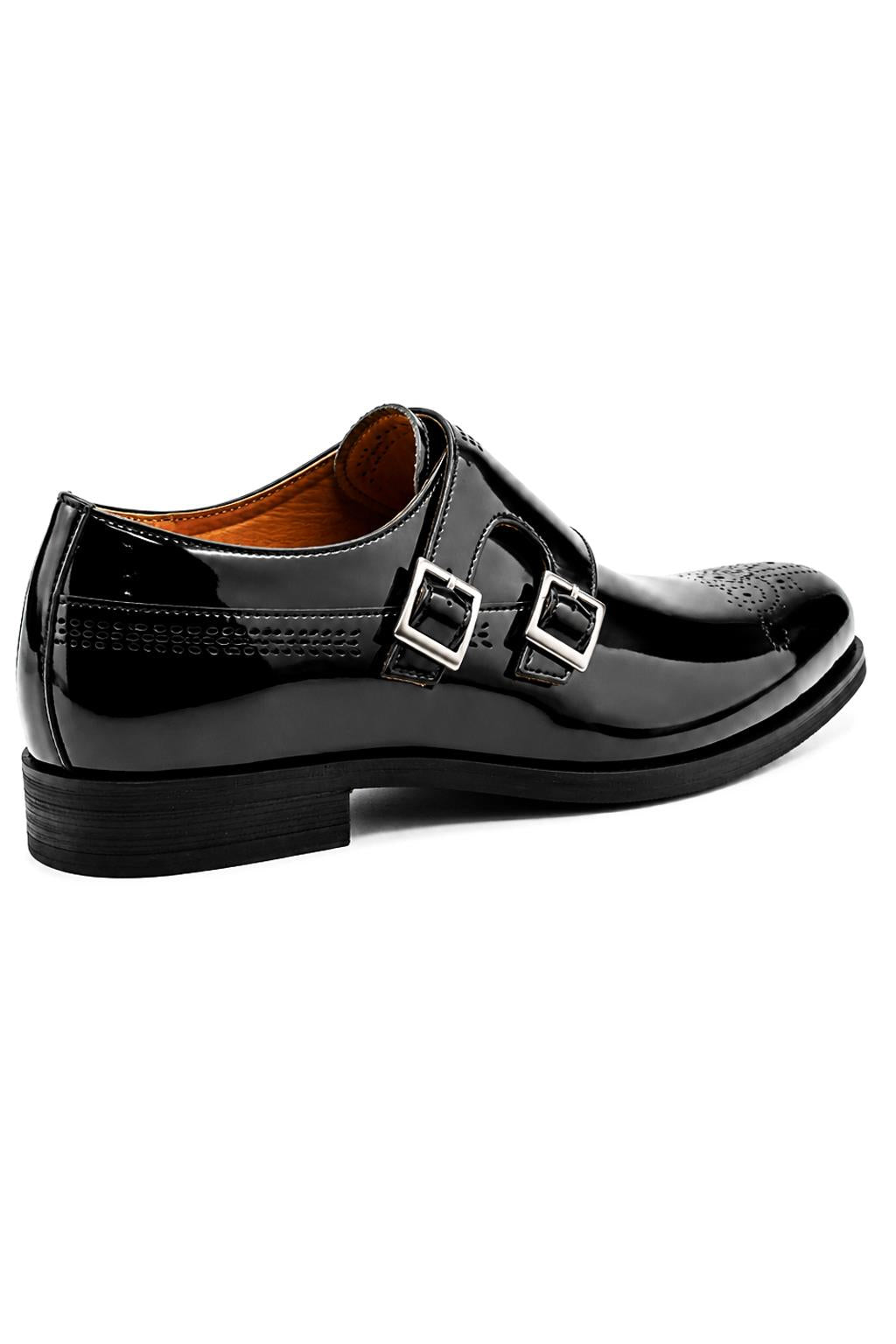ROAN Men’s Black Hi-Shine Patent Leather Monk Dress Shoes