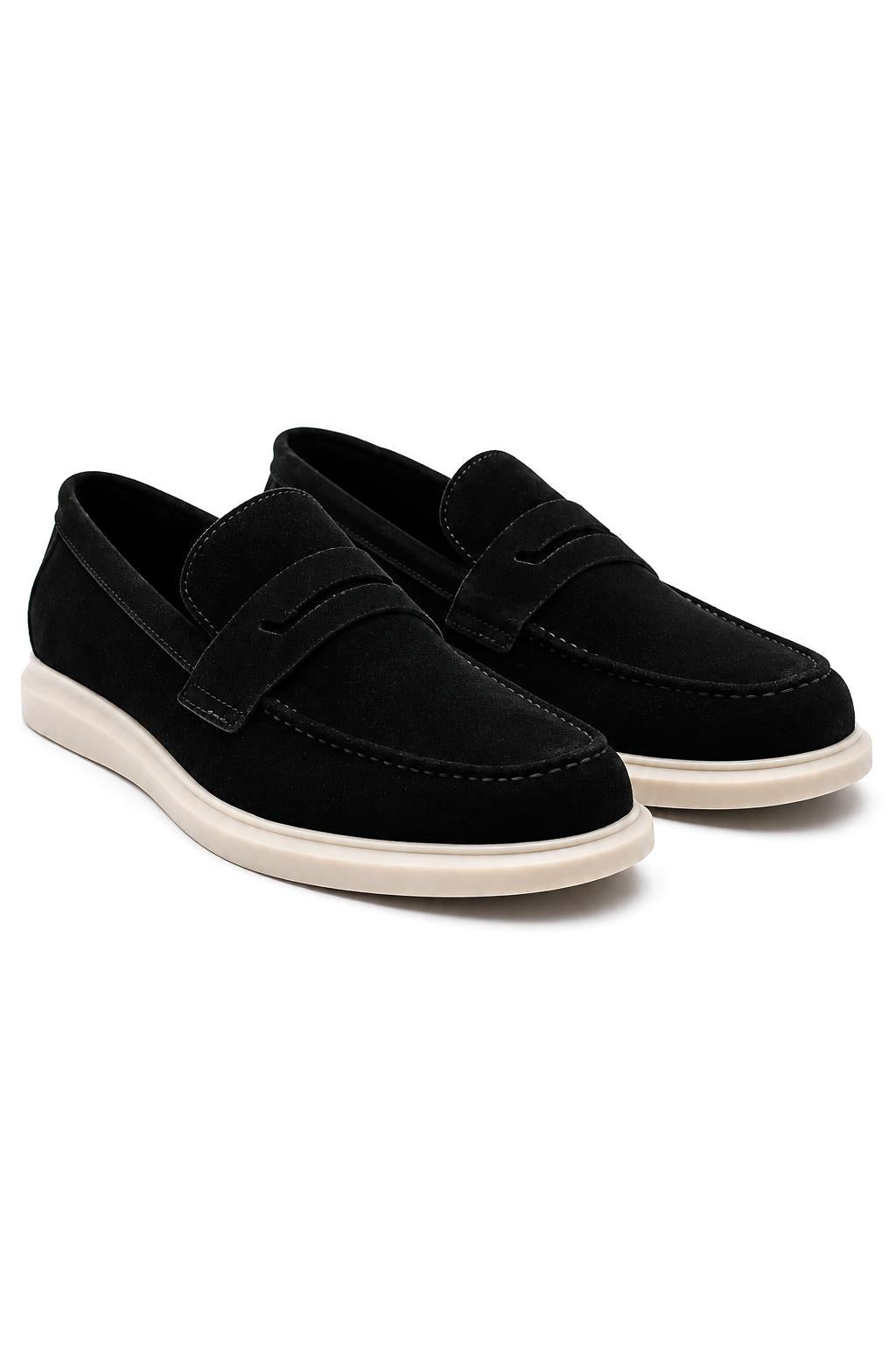 Men’s Milo Black Suede Leather Penny Loafers