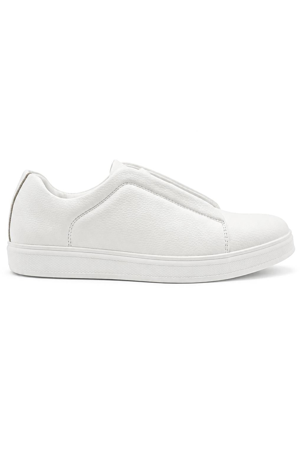 Men’s White Faux Leather Slip-On Trainers