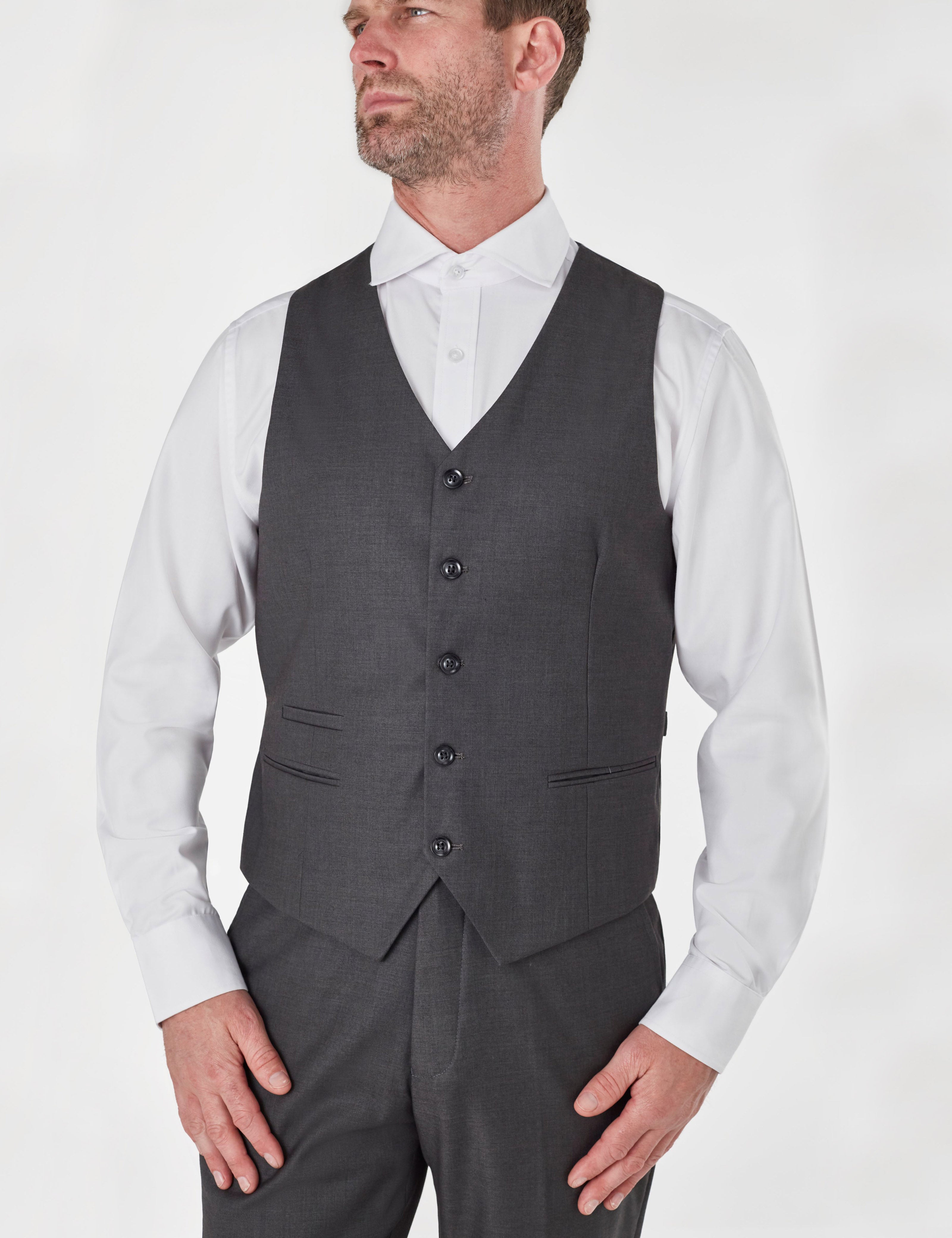 CHINESE GRANDAD COLLAR GREY SUIT JACKET & WAISTCOAT