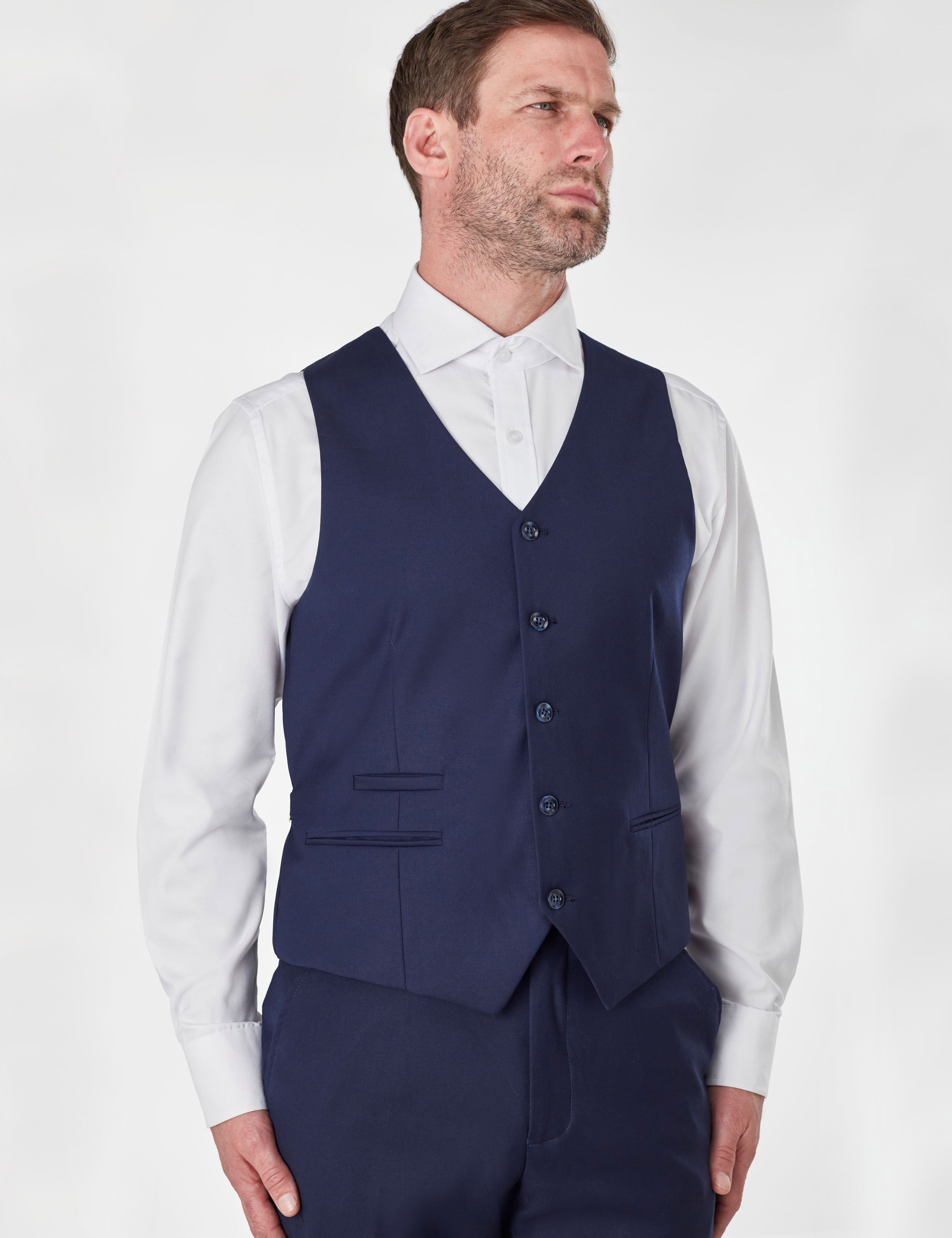 CHINESE GRANDAD COLLAR NAVY SUIT JACKET & WAISTCOAT