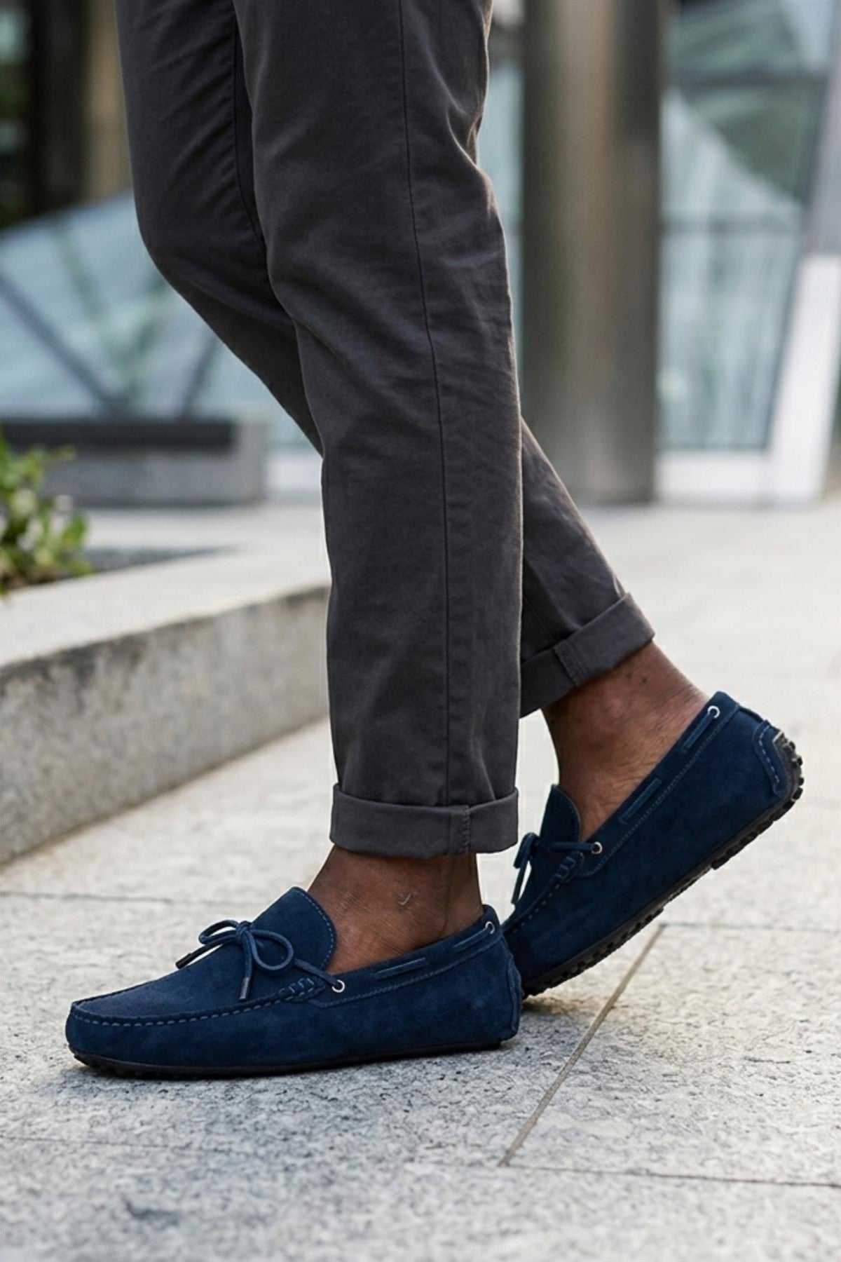 MAT Men's Real Suede Pebble Sole Loafers - Blue Driving Shoes