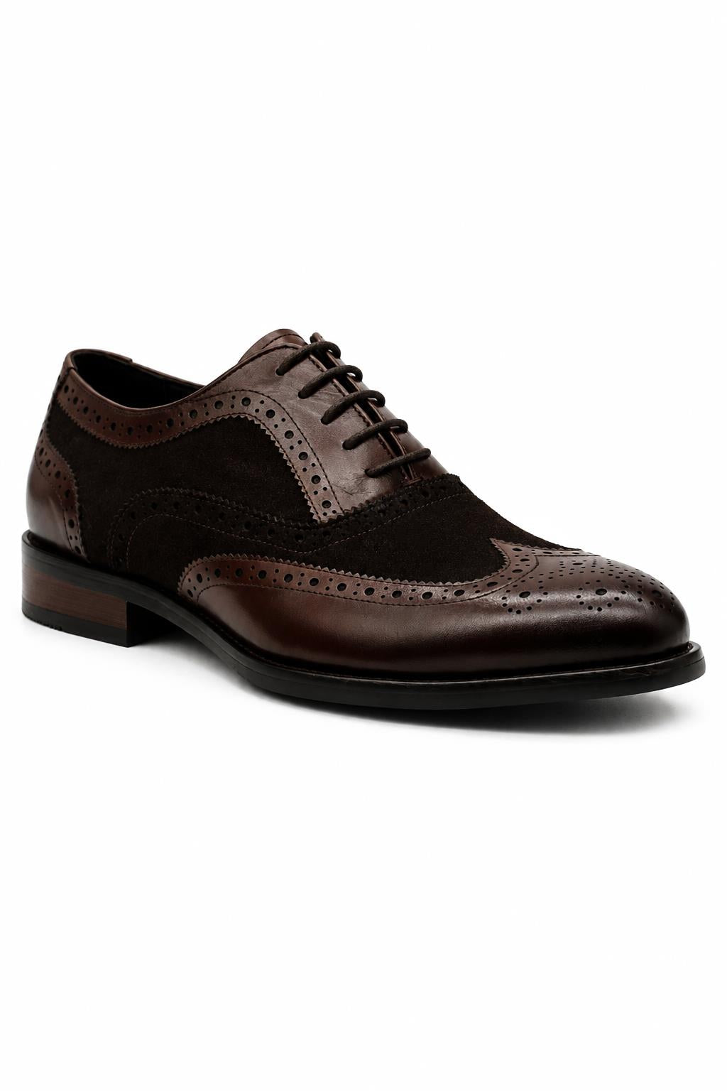 Lawson Men's Handmade Leather & Suede Wingtip Brogue Shoes – Brown