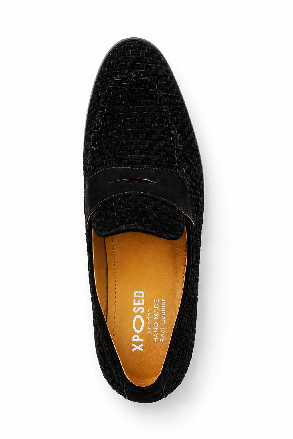 BRIO Men’s Black Woven Suede Leather Penny Loafers