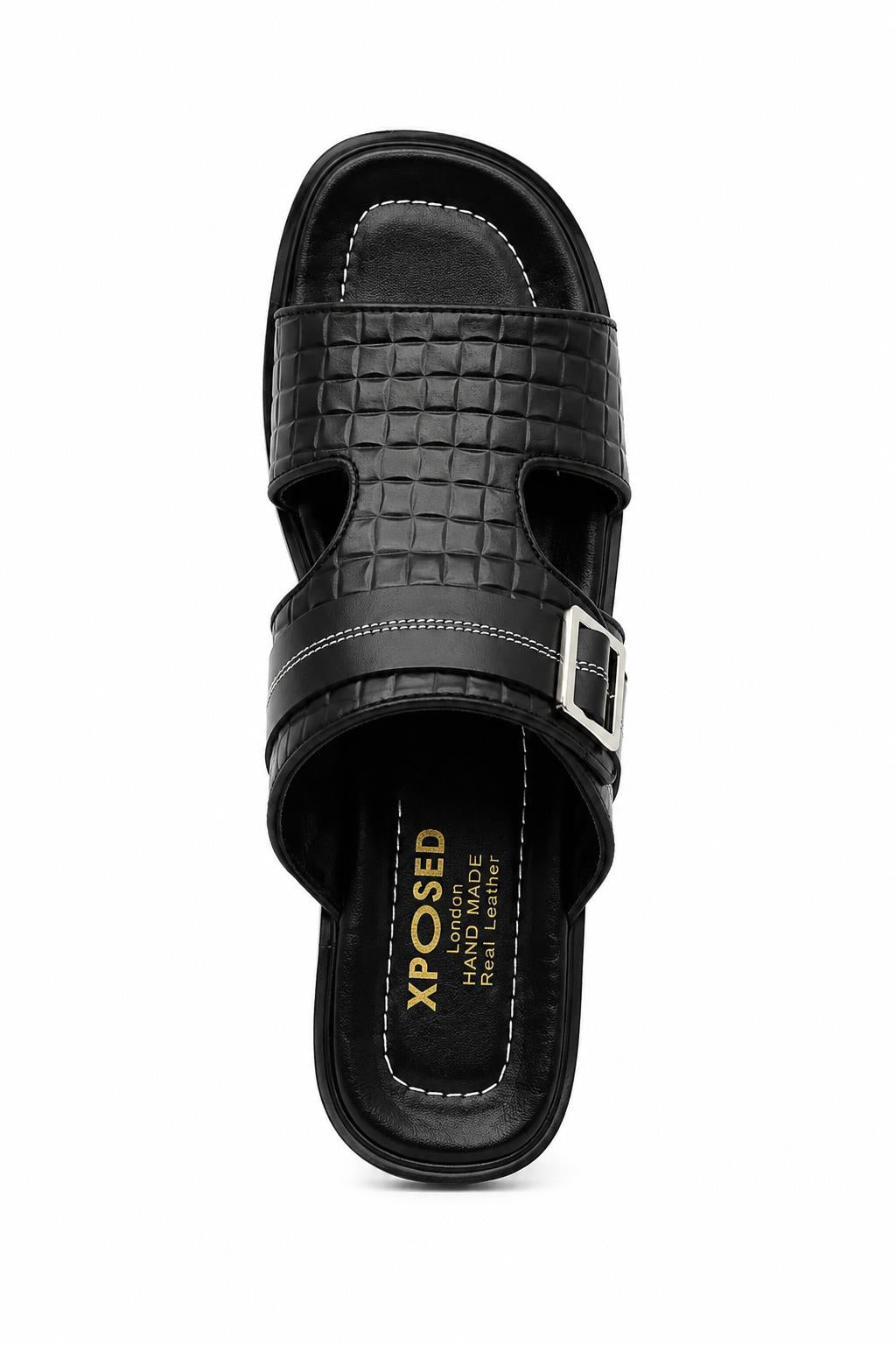 Men's Ade Black Handmade Real Leather Open-Toe Sandals