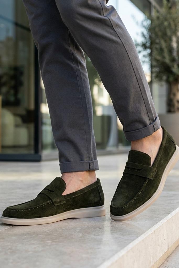 Men’s Milo Green Suede Leather Penny Loafers