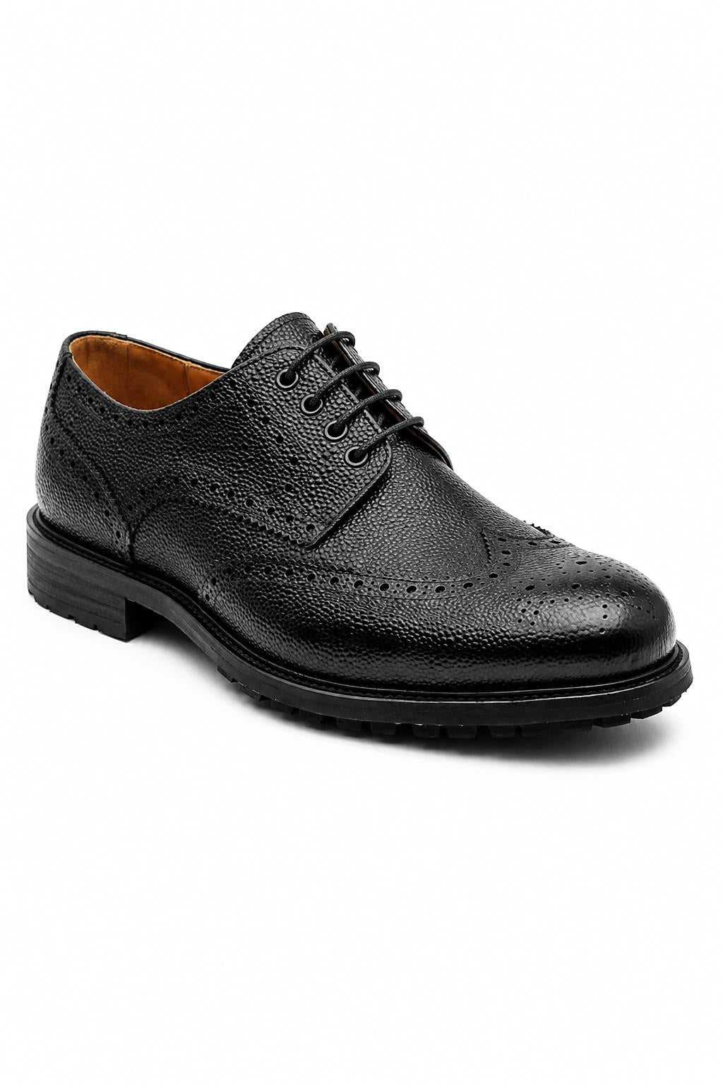 HART Men’s Black Grain Leather Wingtip Brogue Derby Shoes
