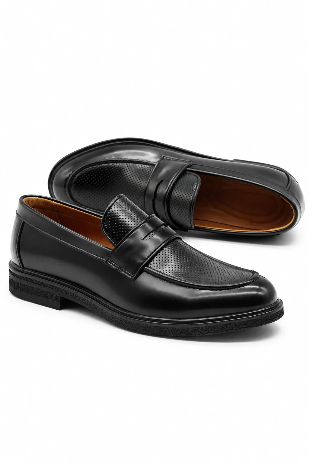 Men’s Black Patent Pin-Dot Penny Loafers
