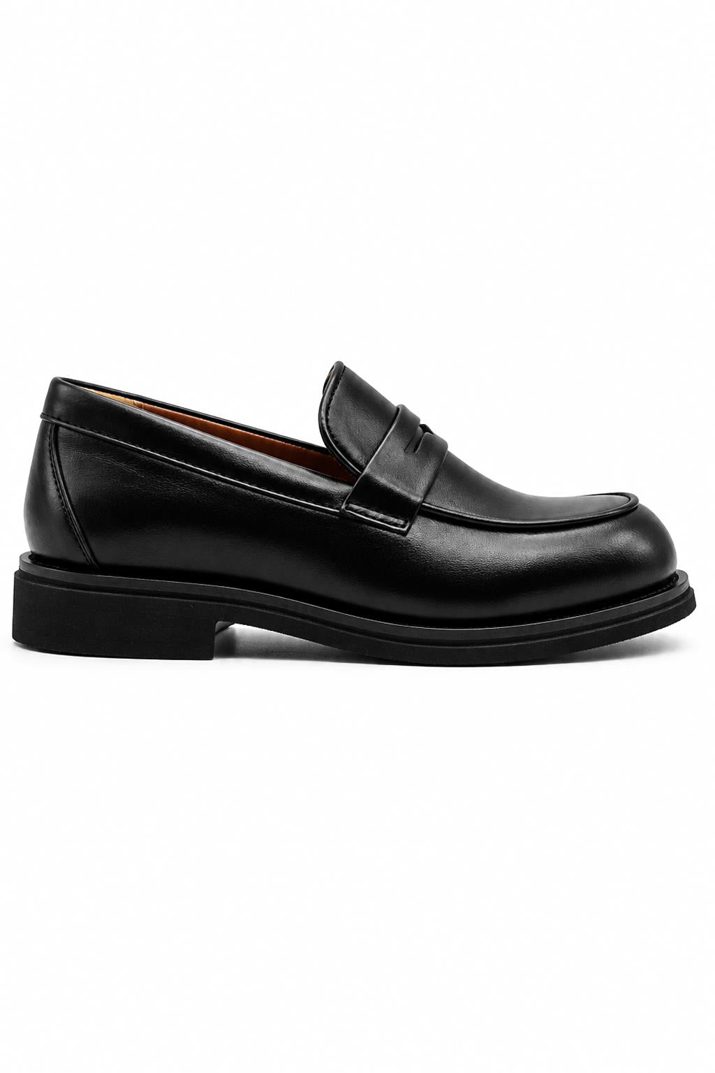 Men's Black Faux Leather Penny Strap Loafers