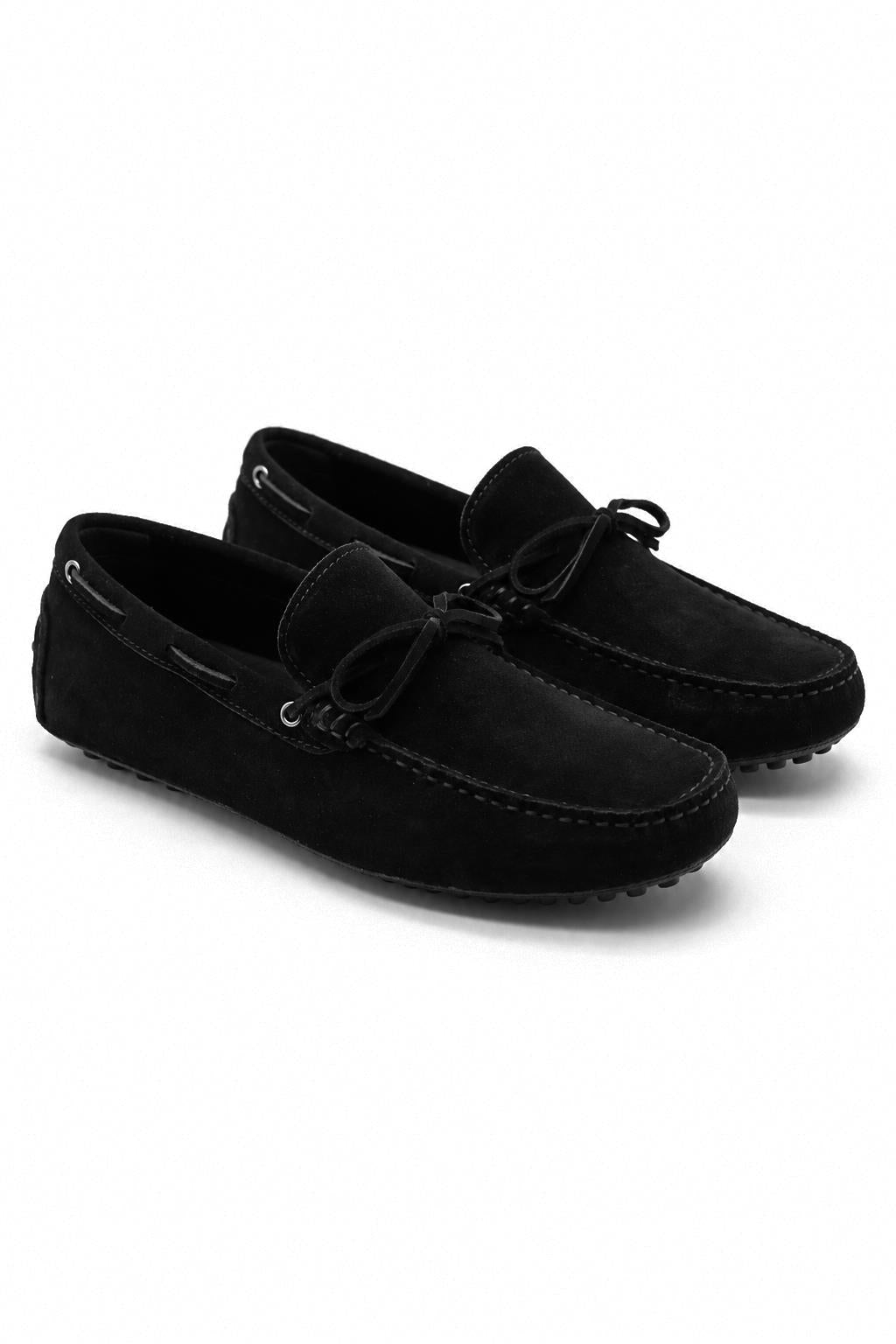 MAT Men's Real Suede Slip-On Loafers - Black Driving Shoes
