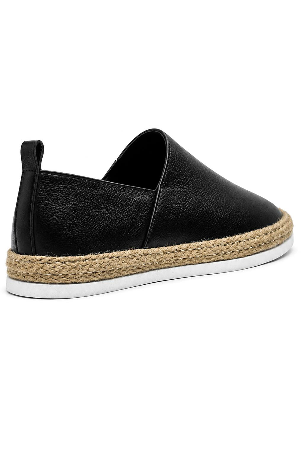 Men’s Black Faux Leather Slip-On Espadrille Shoes