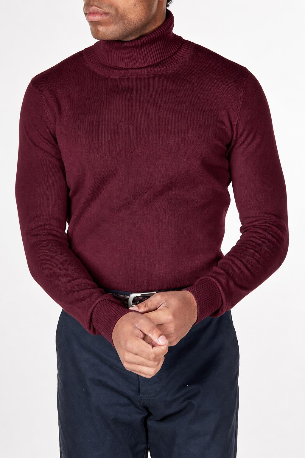 ROLL NECK JUMPER LIGHTWEIGHT STRETCH COTTON, MAROON