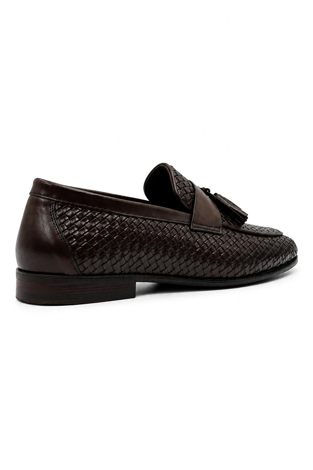 DIVO Men’s Brown Handmade Woven Leather Tassel Loafers
