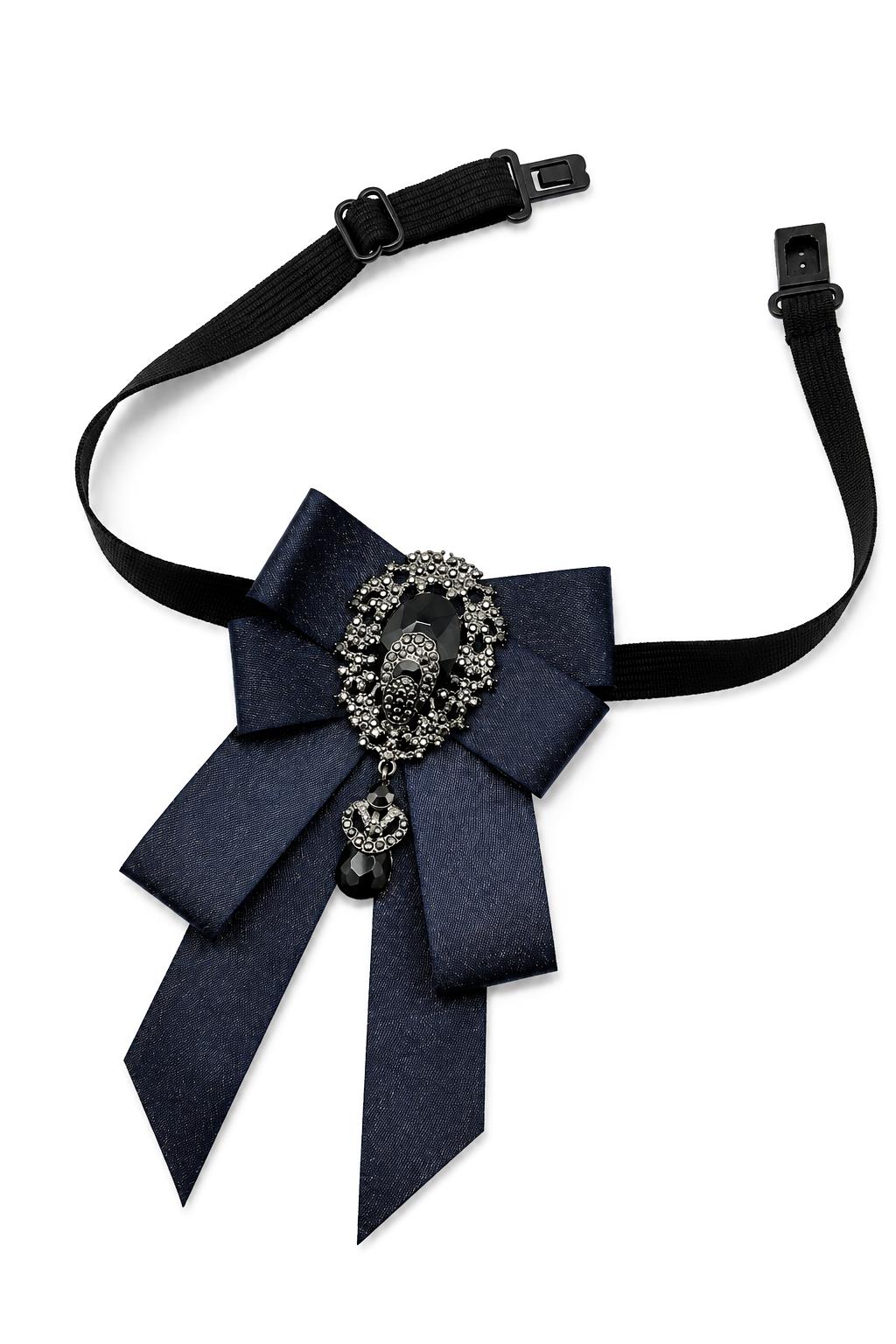 Men’s Navy Glitter Jewelled Short Wedding Ribbon Brooch Bow Tie