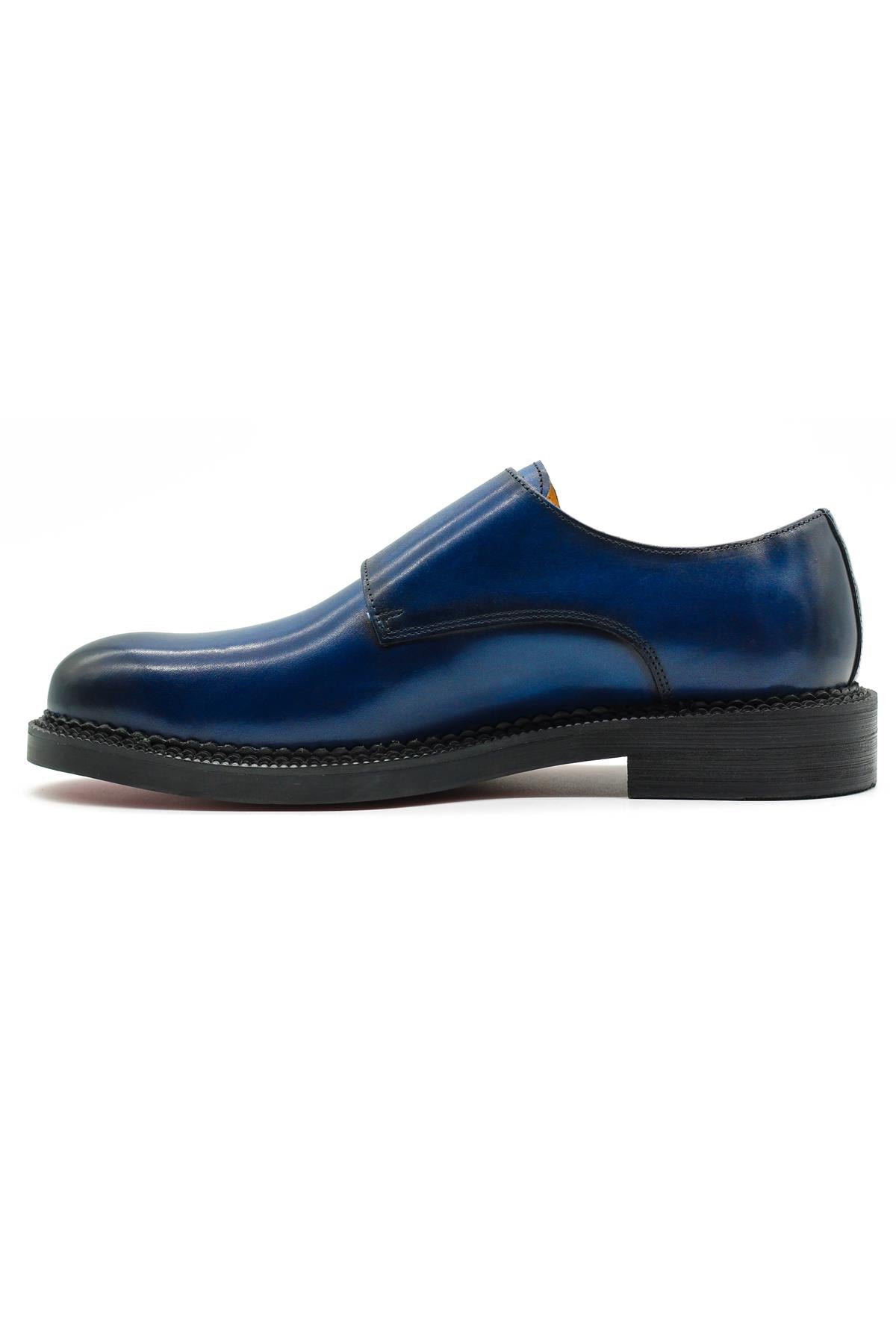 ROWE Men’s Blue Burnished Real Leather Double Monk Strap Shoes