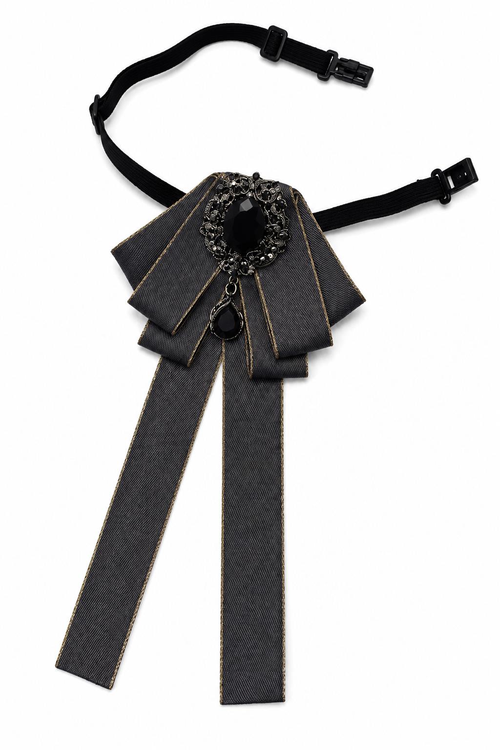 Men’s Dark Grey Jewelled Ribbon Brooch Bow Tie