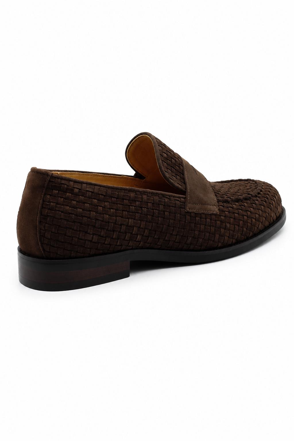 BRIO Men’s Brown Woven Suede Leather Penny Loafers